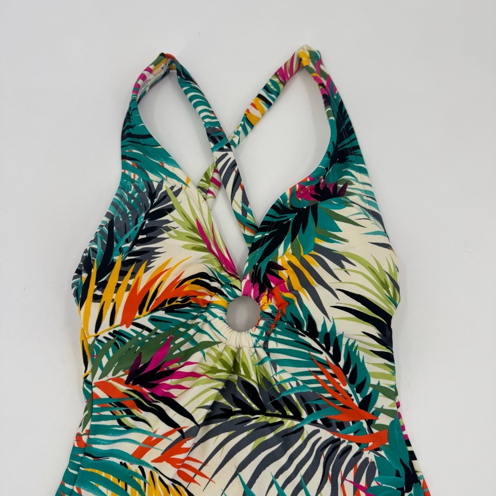 Shade & Shore Tropical Print Plunge Ring Detail One Piece Swimsuit Size Small - Picture 3 of 7
